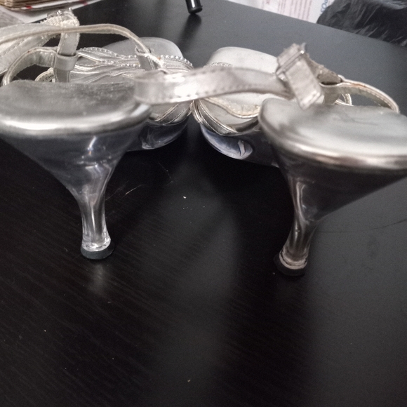 Jacqueline Ferrar Melinda 8.5 Clear Heeled Platform Silver Rhinestone Studded - Picture 7 of 9